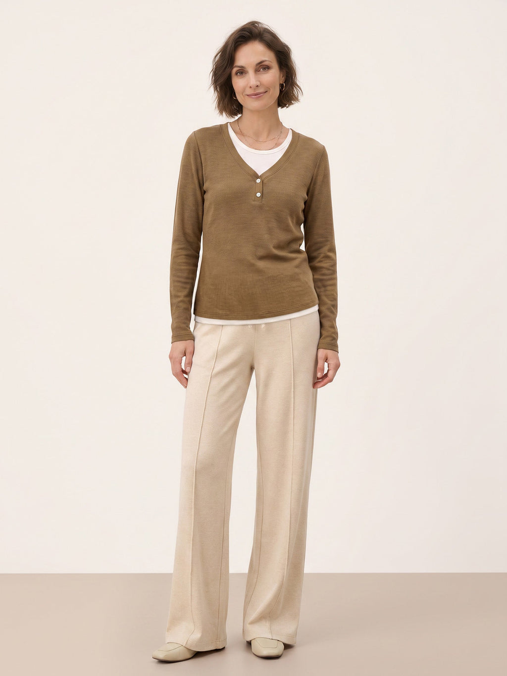 Lyocell Wool Layered Look Button Placket Top SABRINE