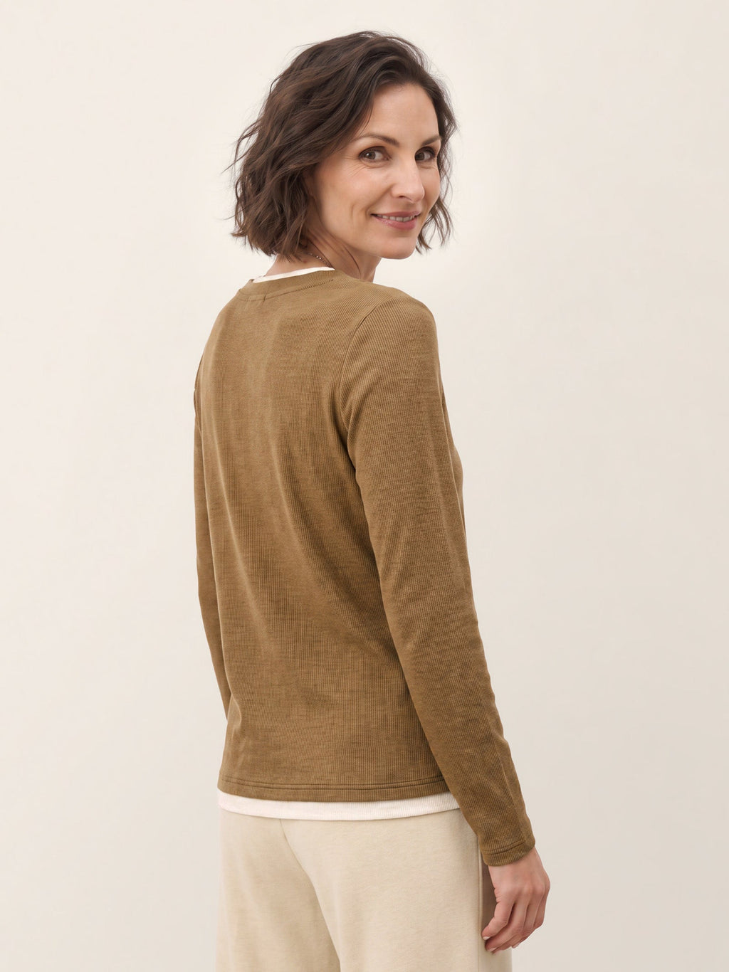Lyocell Wool Layered Look Button Placket Top SABRINE