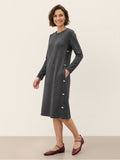 Lyocell Wool Side Button A Line Knit Midi Dress MIRENA