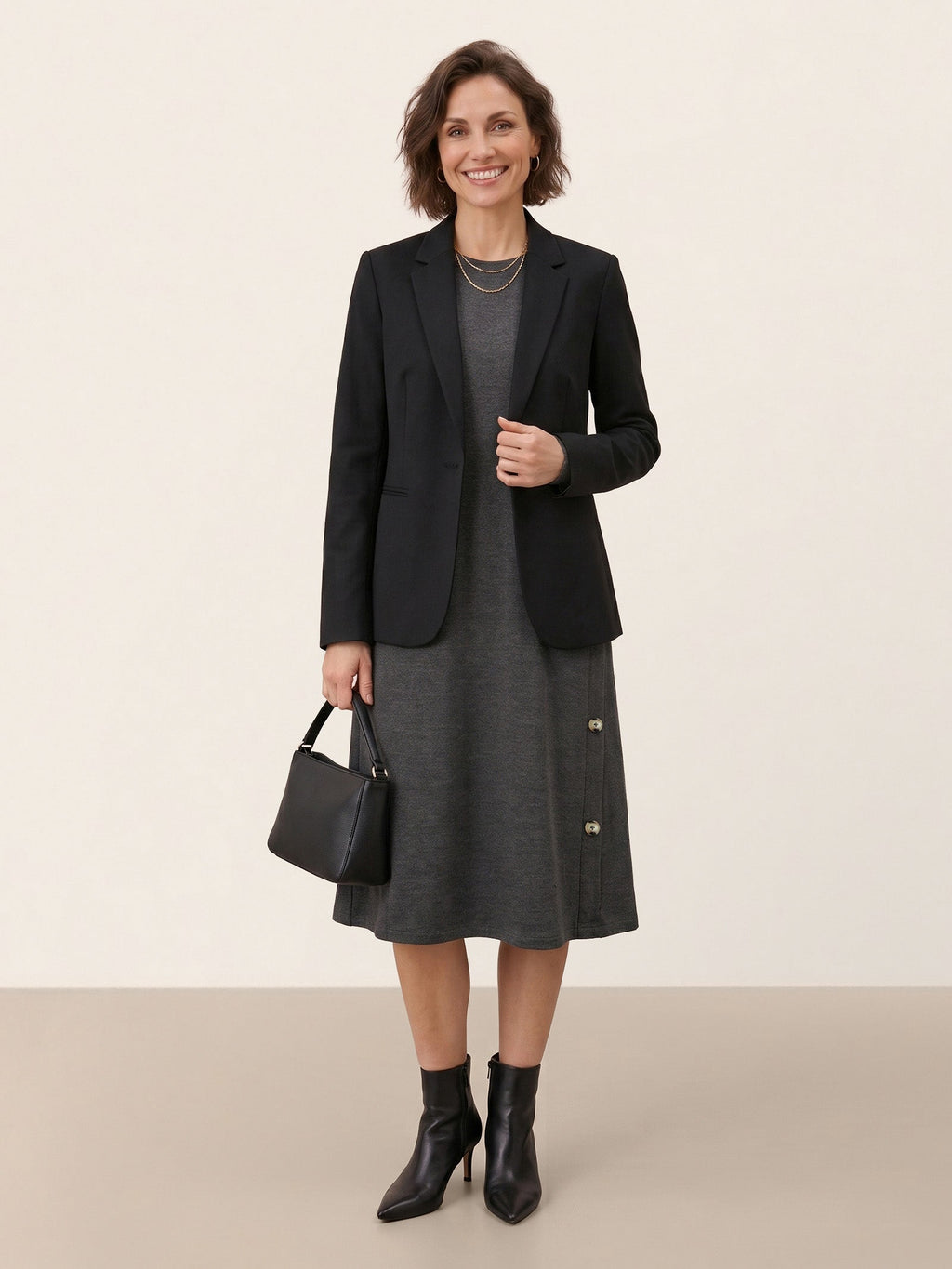 Lyocell Wool Side Button A Line Knit Midi Dress MIRENA