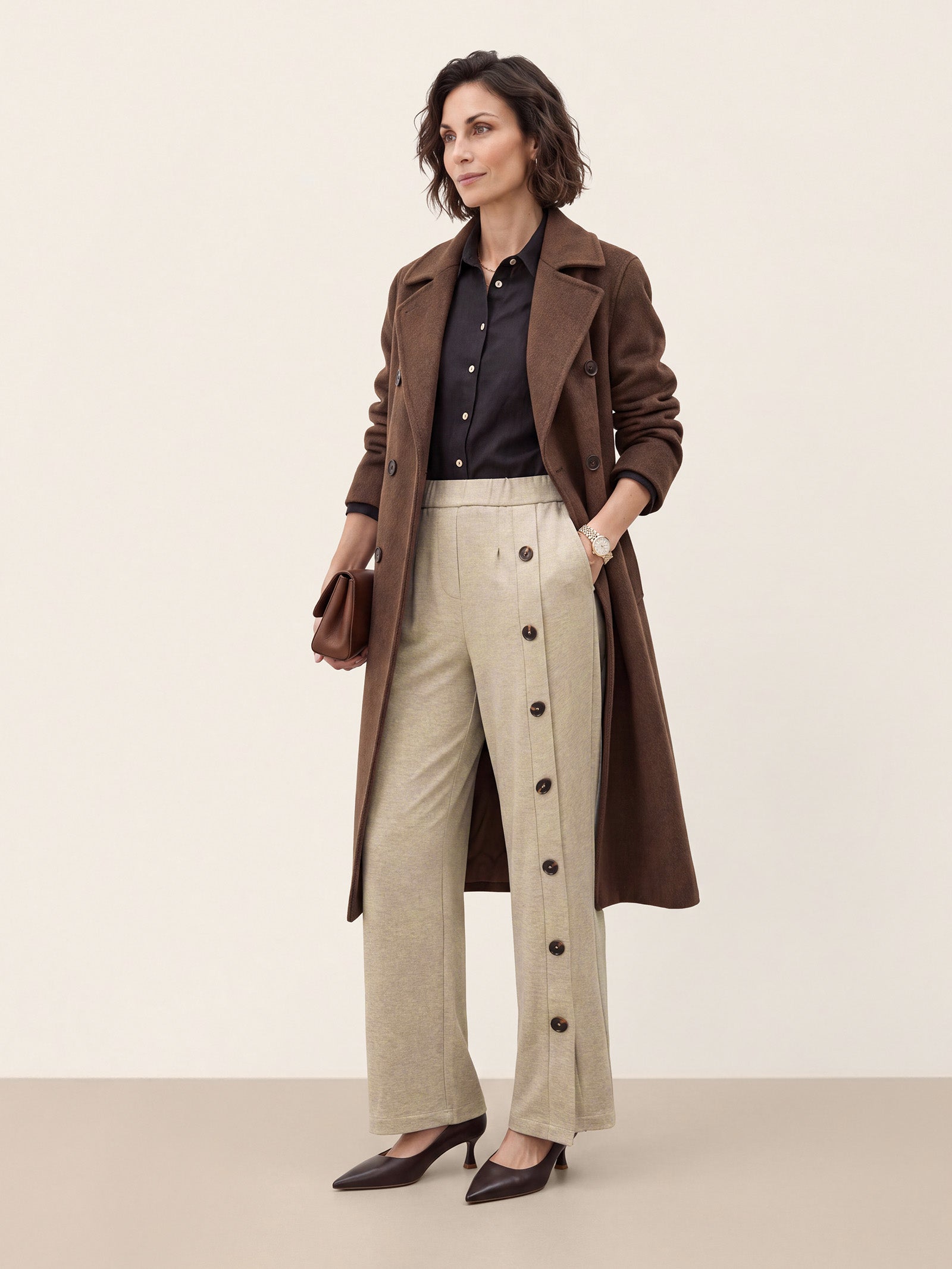 Lyocell Wool Side Button Wide Leg Knit Pants MAREN