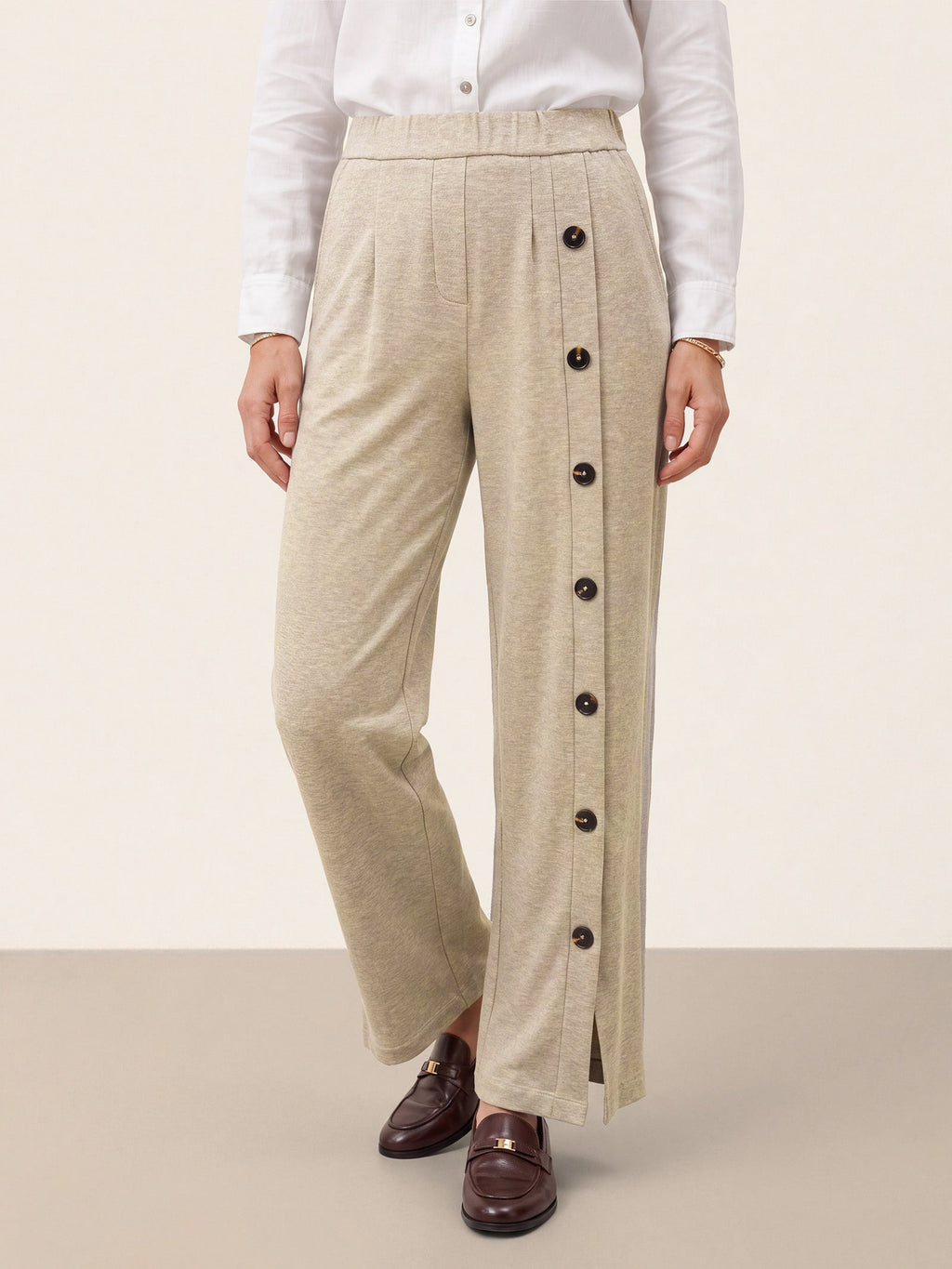 Lyocell Wool Side Button Wide Leg Knit Pants MAREN