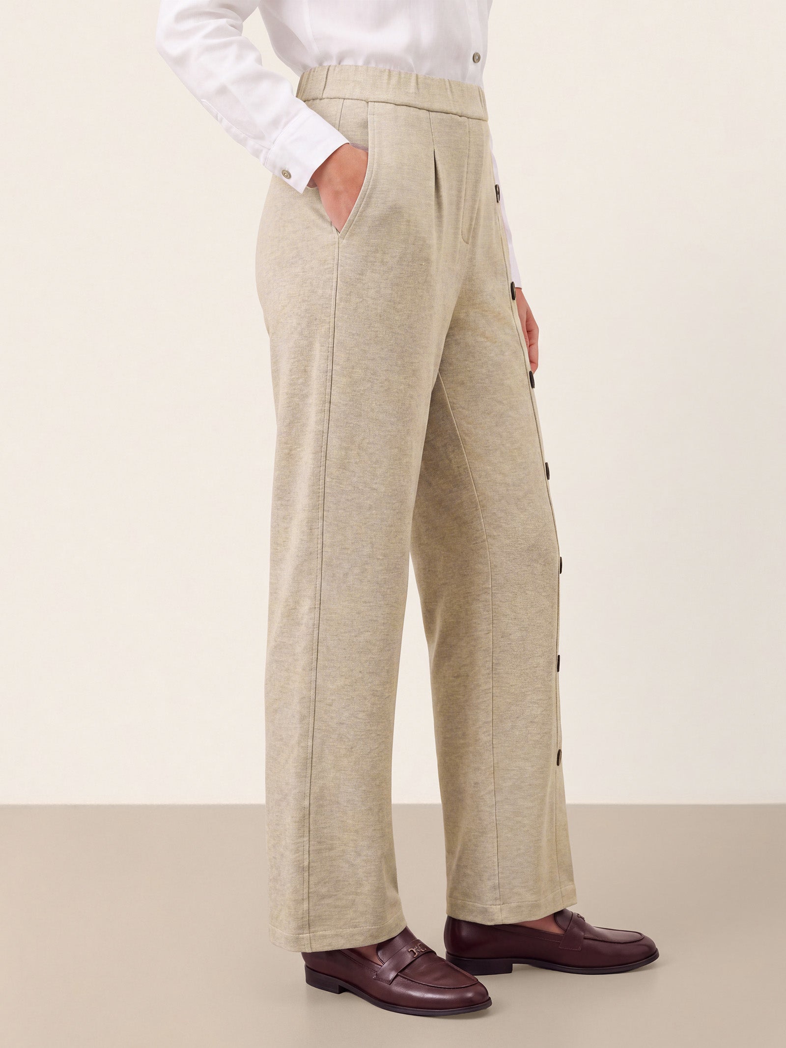 Lyocell Wool Side Button Wide Leg Knit Pants MAREN