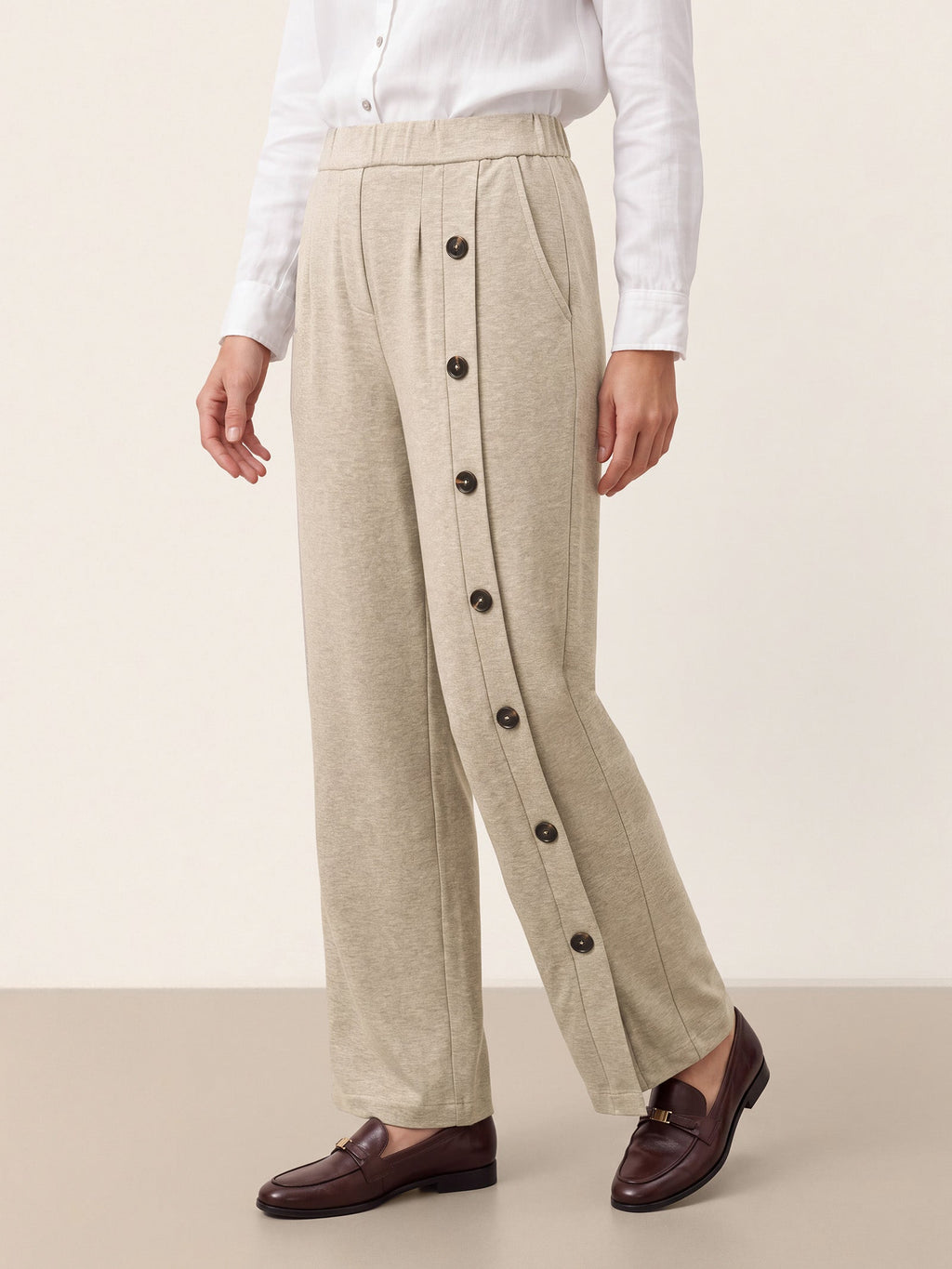 Lyocell Wool Side Button Wide Leg Knit Pants MAREN