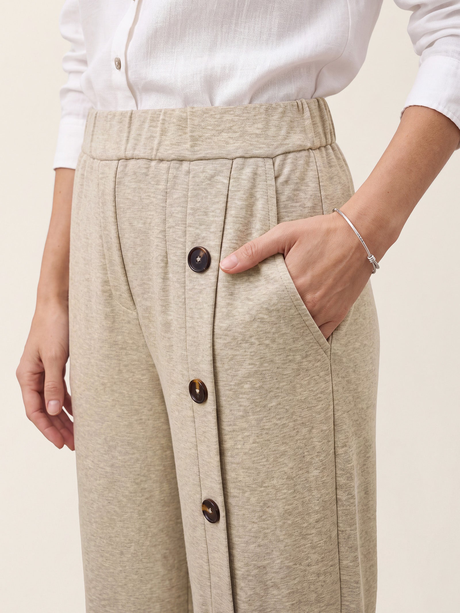 Lyocell Wool Side Button Wide Leg Knit Pants MAREN