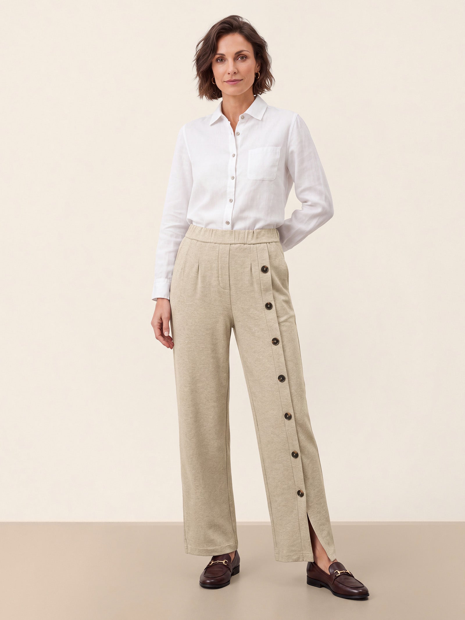 Lyocell Wool Side Button Wide Leg Knit Pants MAREN