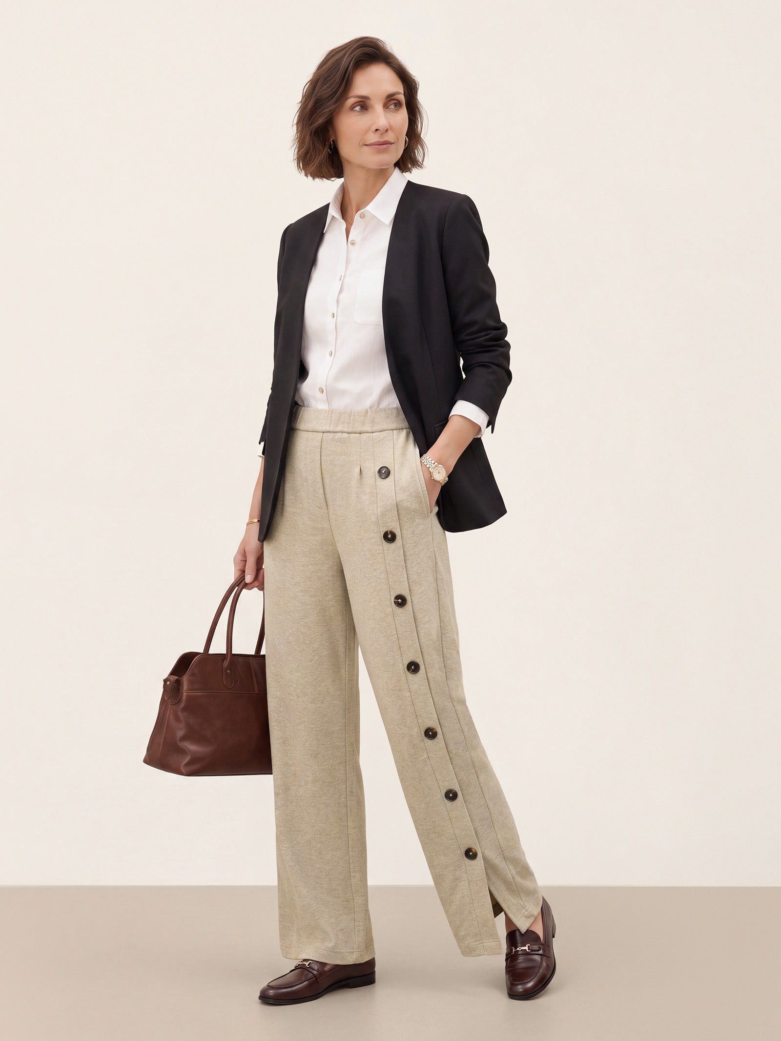 Lyocell Wool Side Button Wide Leg Knit Pants MAREN