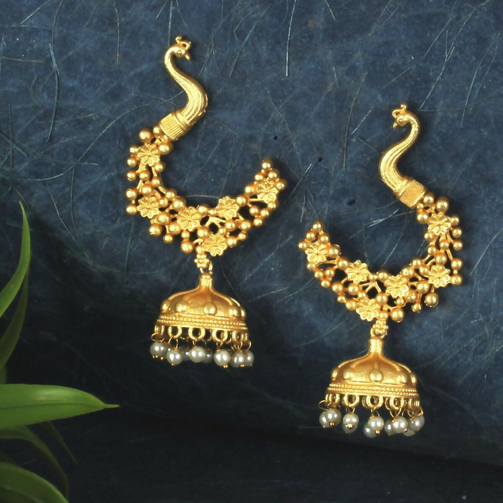 Artisanal Matte Gold Brass Jhumka Earrings - Statement Traditional