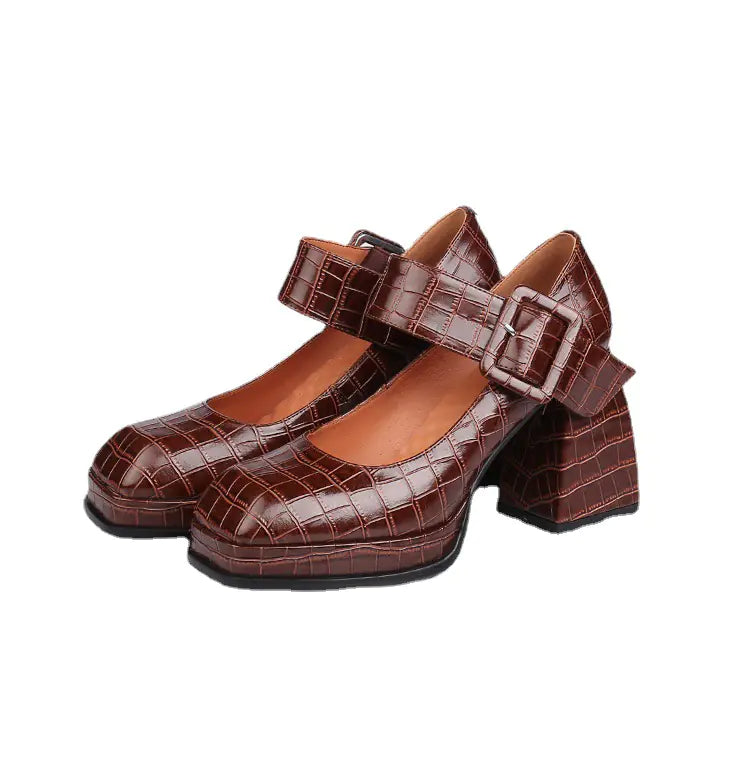 Cowhide Women's Thick Heel High Heels