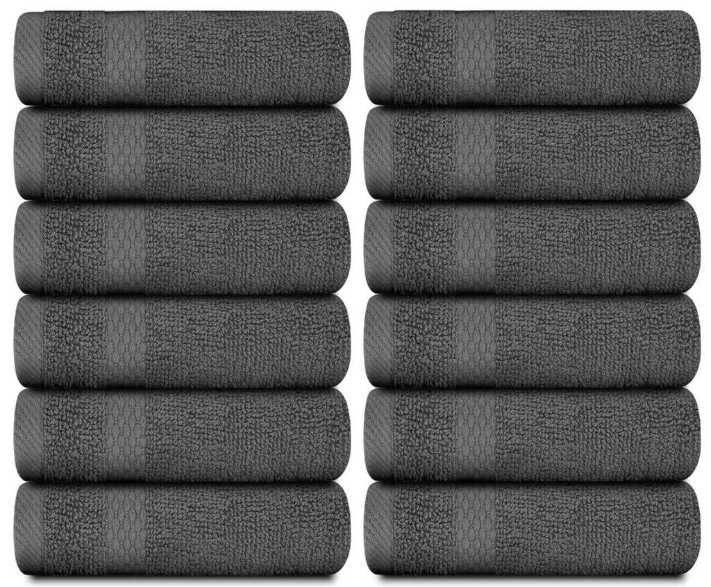 Luxury Washcloths for Bathroom Hotel Spa 12 Set 13x13 Inch Dark Gray Circlet