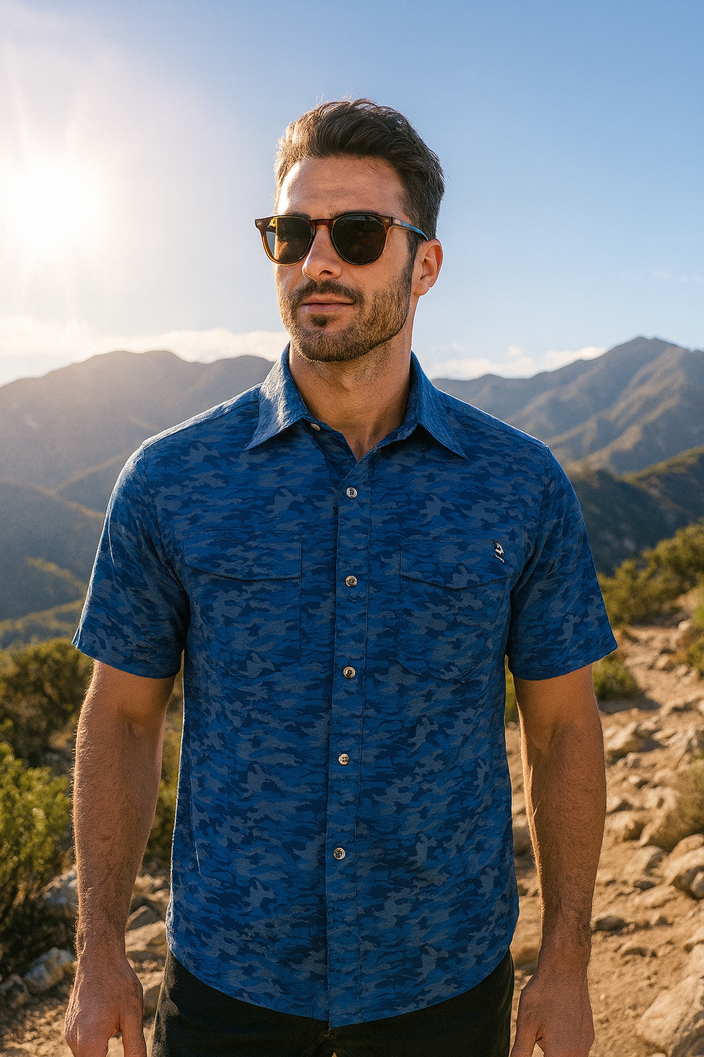 Men's Blue Dot Camo UV Performance Vented Fishing Shirt - Image 2