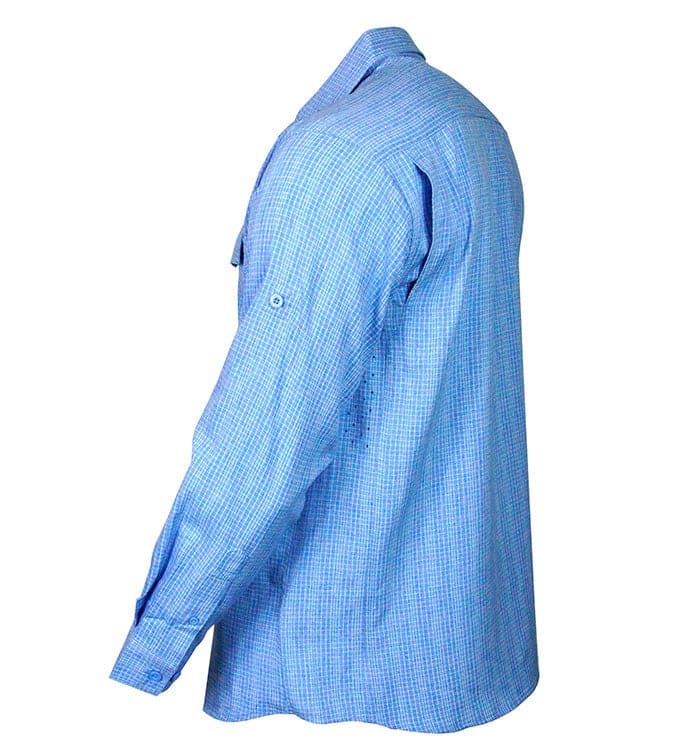 Mens Sealand Long Sleeve UV Vented Fishing Shirt Blue Check - Image 3