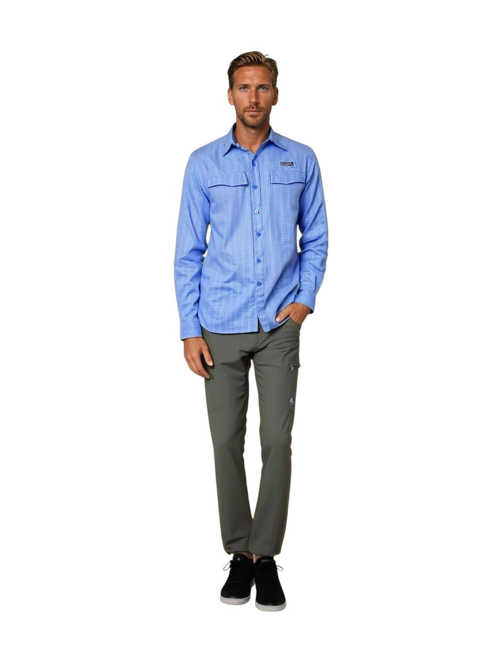 Mens Sealand Long Sleeve UV Vented Fishing Shirt Blue Check - Image 2
