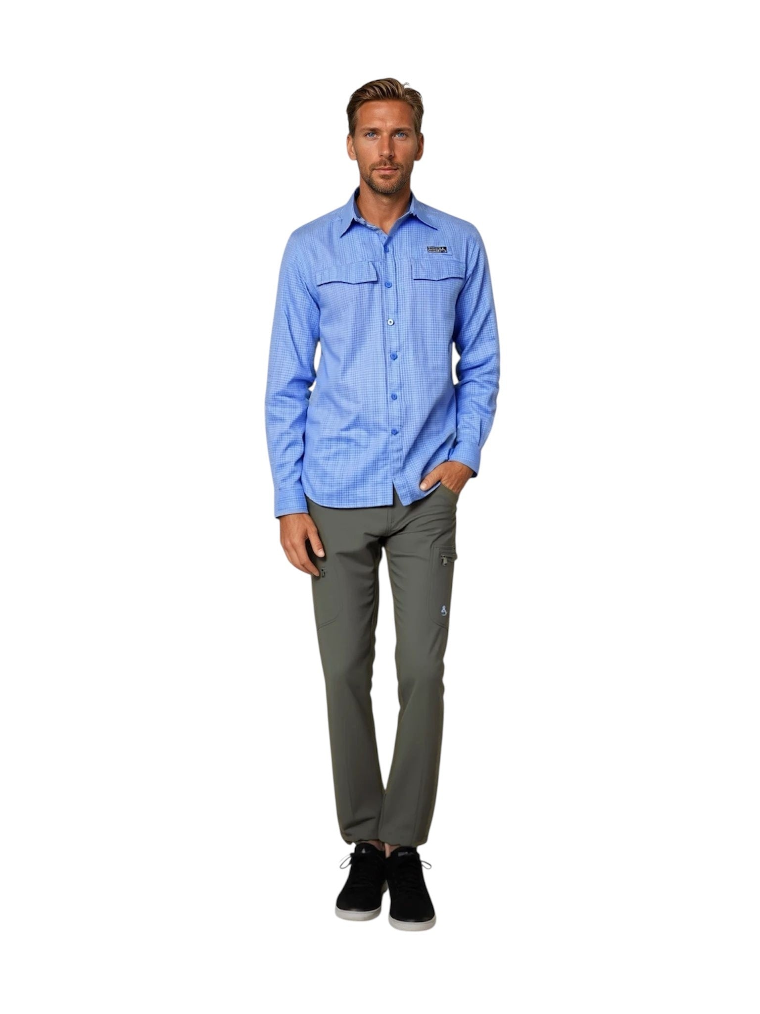 Mens Sealand Long Sleeve UV Vented Fishing Shirt Blue Check - Image 2