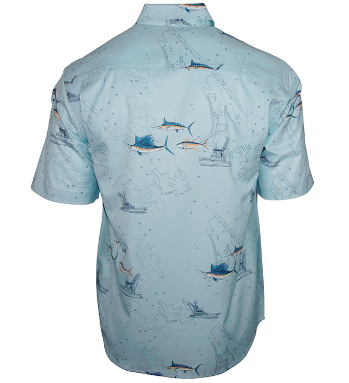 Men's White Marine Chart Print Vented Short Sleeve Fishing Shirt - Image 5