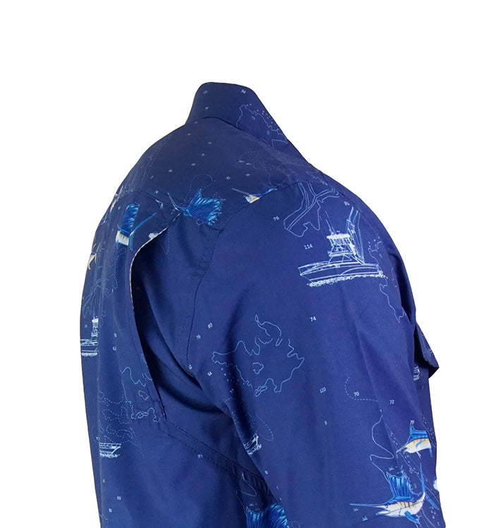 Men's White Marine Chart Print Vented Short Sleeve Fishing Shirt - Image 7