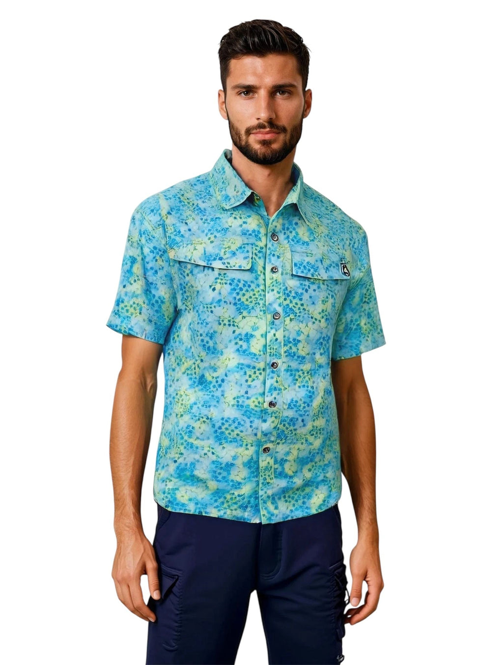 Men's Hexa Dreams Short Sleeve Performance Fishing Shirt Blue - Image 2