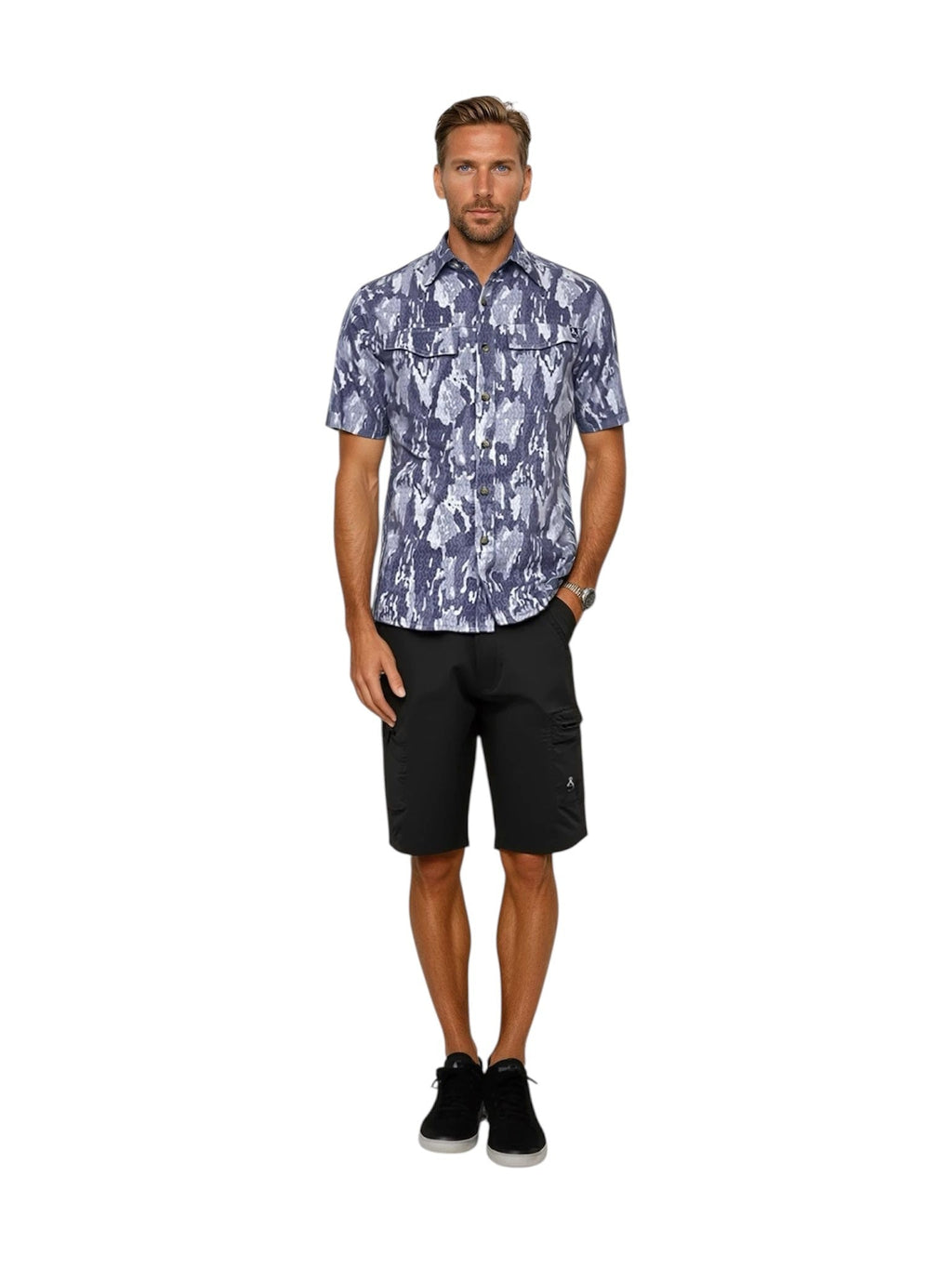 Men's Geo Camo Performance Vented Short Sleeve Fishing Shirt