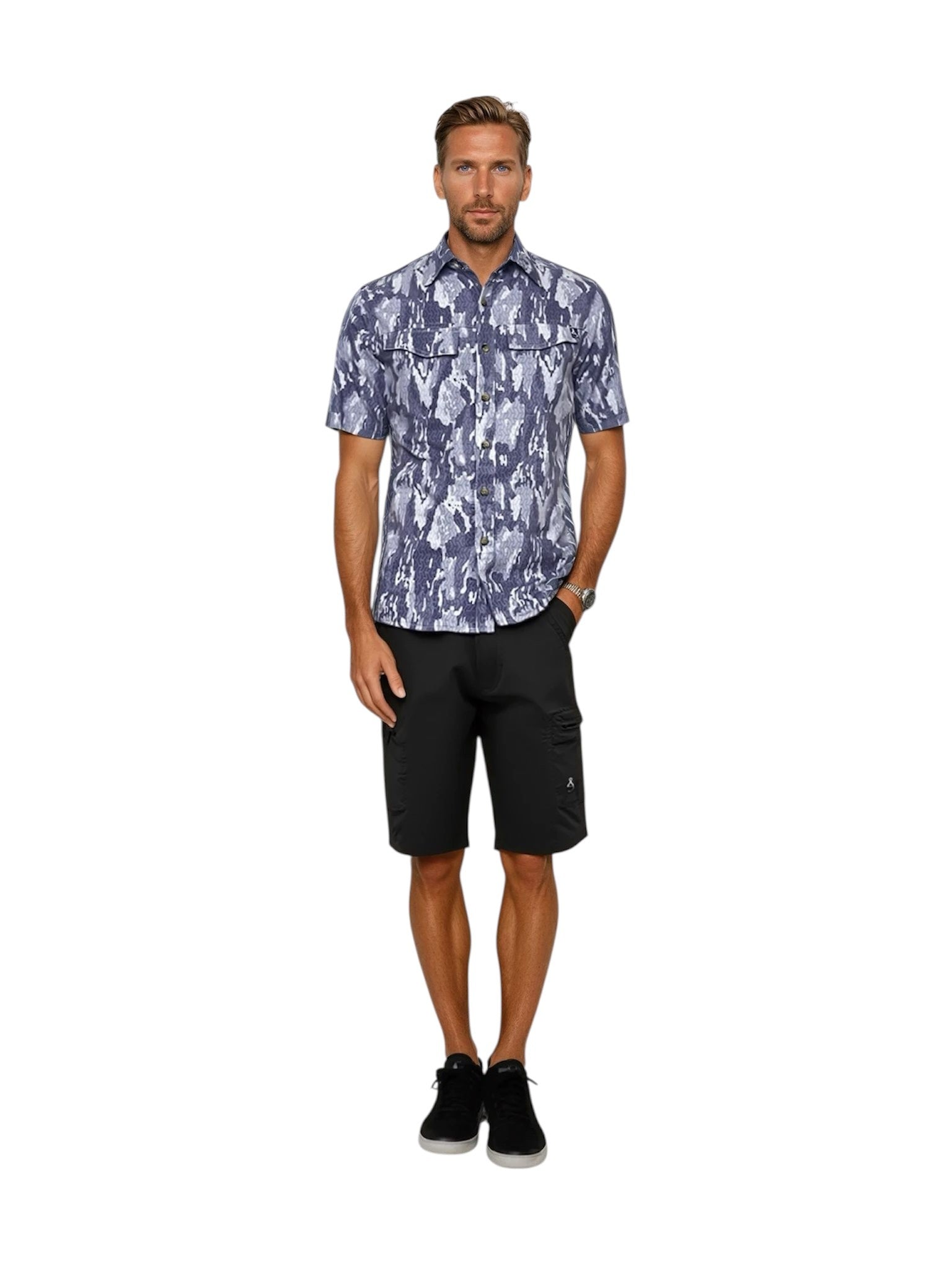 Men's Geo Camo Performance Vented Short Sleeve Fishing Shirt