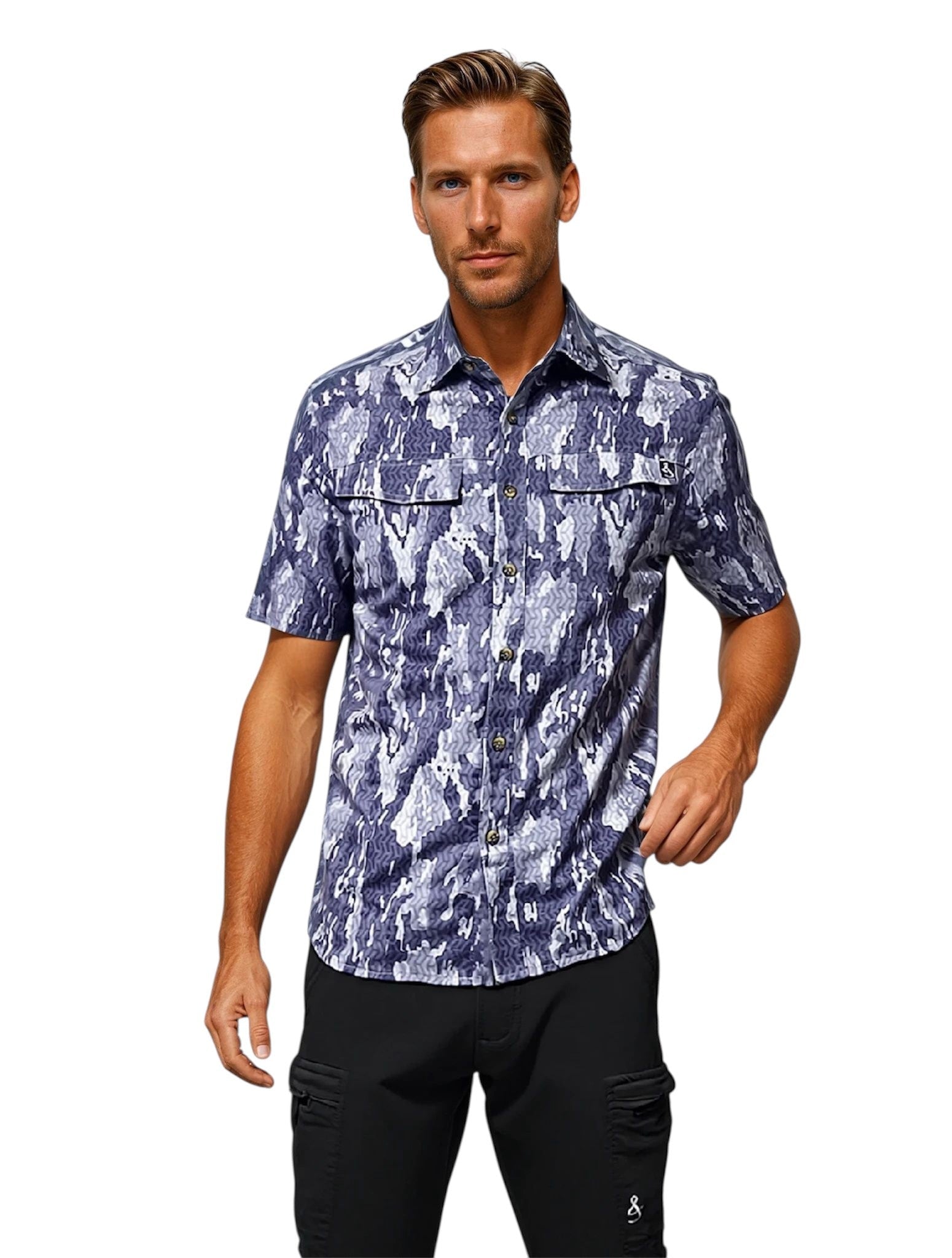 Men's Geo Camo Performance Vented Short Sleeve Fishing Shirt