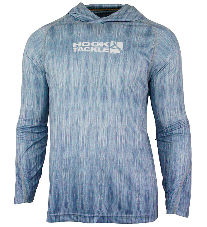 Men's blue fractal print long sleeve UV fishing hoodie with hood