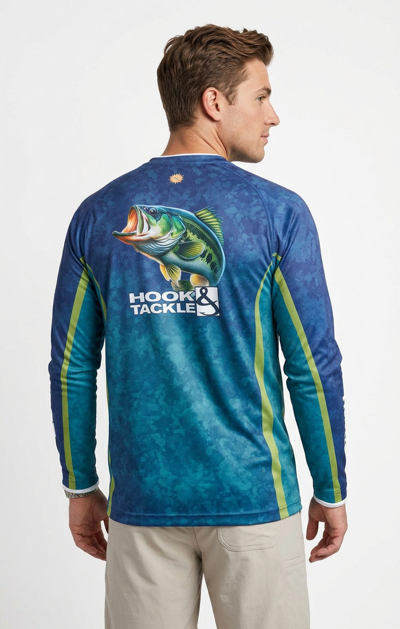 Men's Bass Camo Long Sleeve UV Protection Fishing Shirt