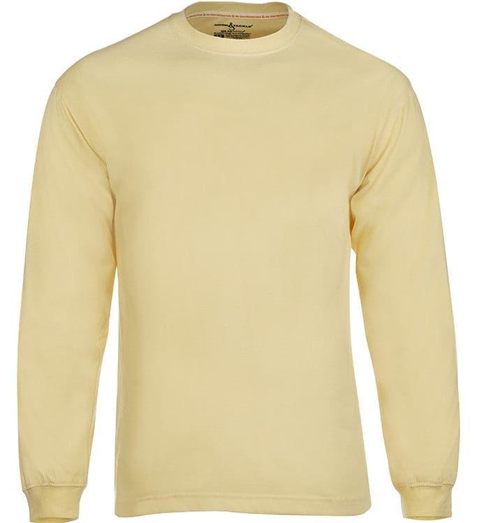 Model wearing a light blue long sleeve crew neck fishing shirt for sun protection