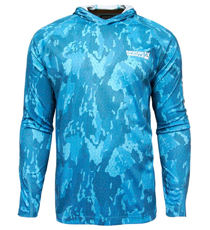 Men's blue camouflage Reef Bay long sleeve UV protection fishing hoodie