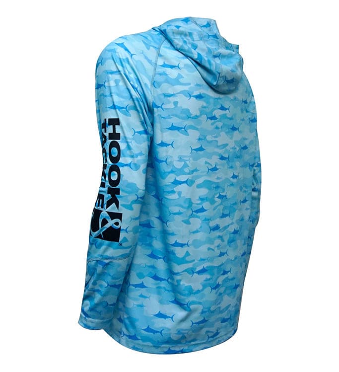 Men's Blue Billfish Camo UV Protection Long Sleeve Fishing Hoodie - Image 3