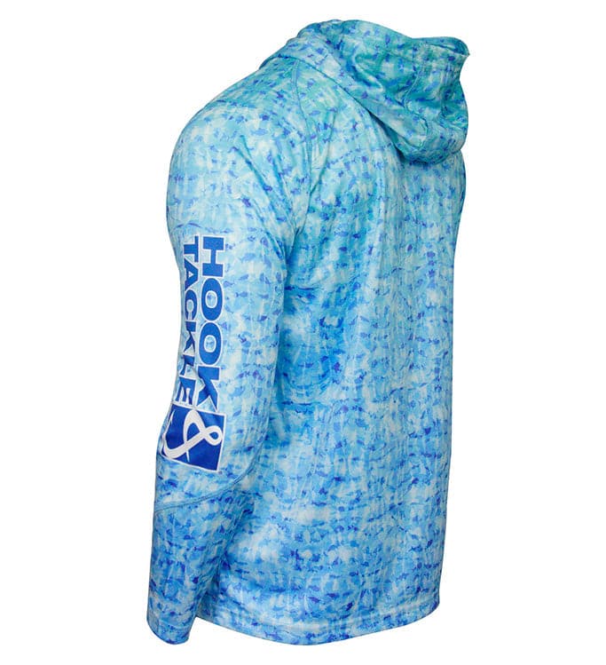 Men's Fish Shadows Blue UV Protection Performance Fishing Hoodie - Image 2