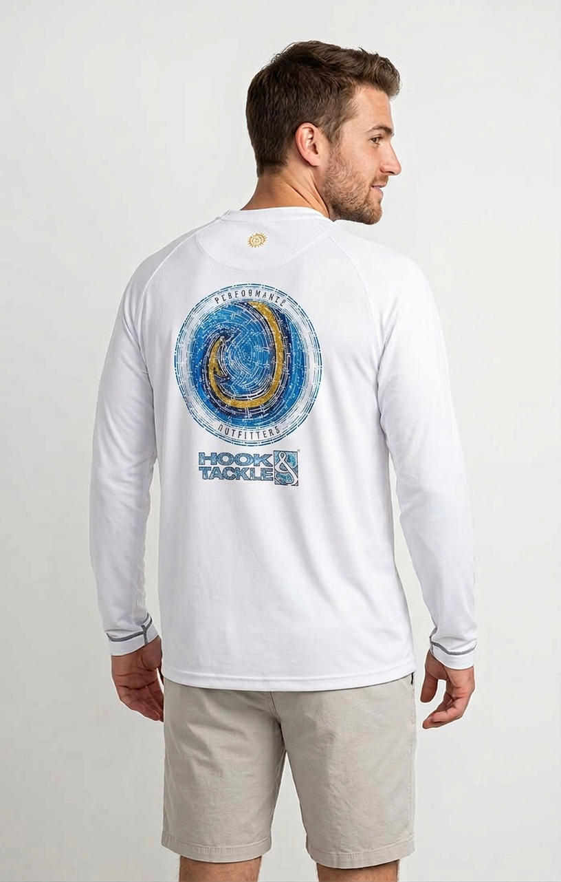 Mens Long Sleeve UV Fishing Shirt Performance Graphic Tee White - Image 2