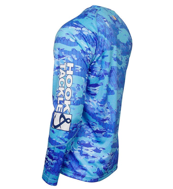Men's Fractal Camo Long Sleeve UV Protection Fishing Shirt Blue - Image 2