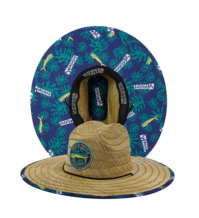 Mahi Mahi Tropics Straw Lifeguard Hat with Underbrim Print