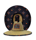 University of Miami straw lifeguard hat featuring a branded patch and shark-patterned brim lining
