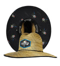Tuna lifeguard straw hat with natural finish and patterned under-brim