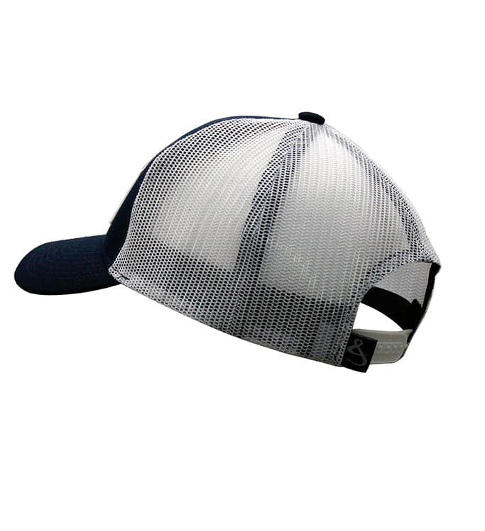 Navy Blue and White Logo Fishing Trucker Hat with Mesh Back