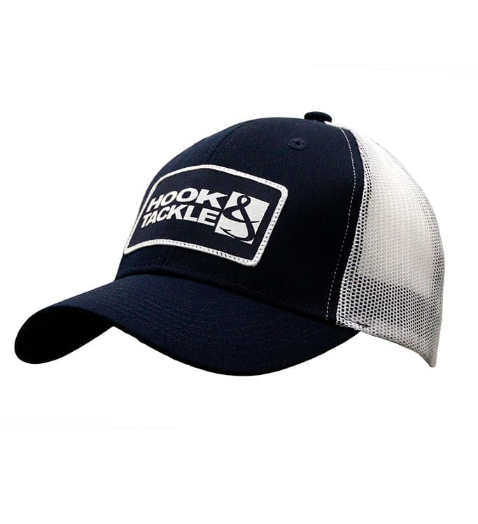 Navy Blue and White Logo Fishing Trucker Hat with Mesh Back