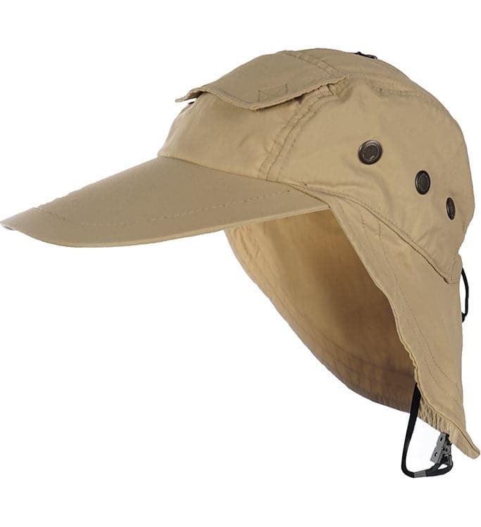 Tan fishing hat with neck flap for sun protection