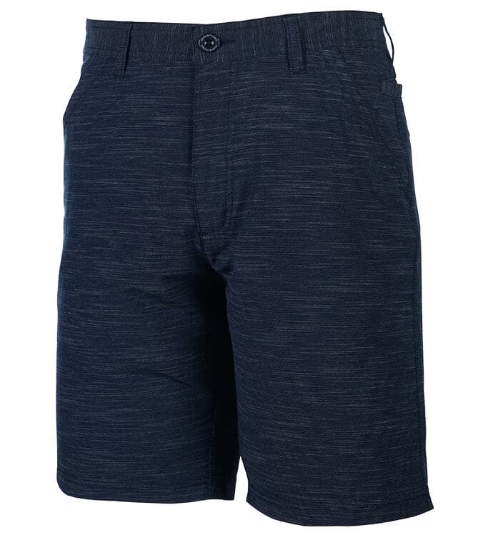 Mens navy blue hybrid fishing shorts with 4-way stretch fabric