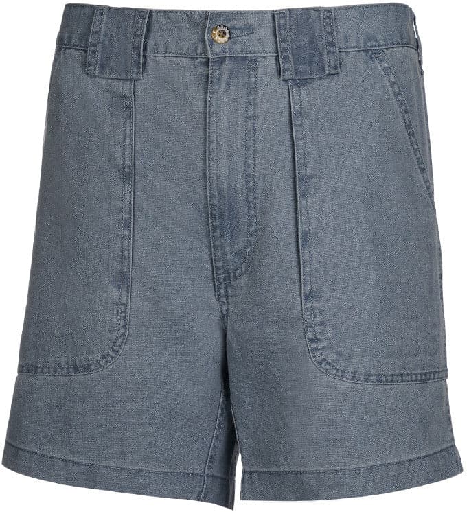 Men's blue casual fishing shorts with multiple pockets and elastic waistband detail