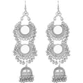 Double hanging oxidized silver half moon jhumka earrings for women