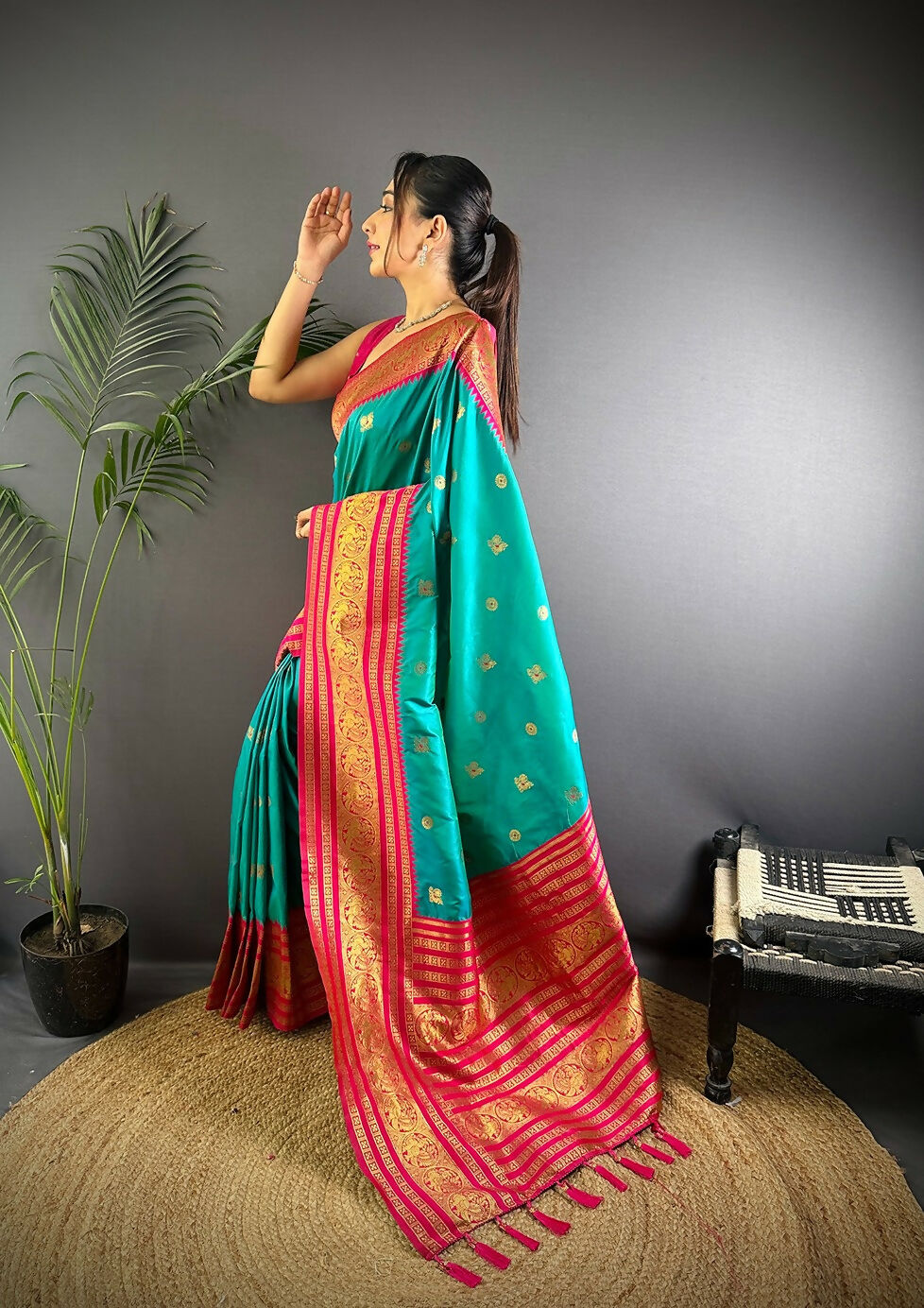 Banarasi Turquoise Woven Soft Silk Saree with Blouse Piece