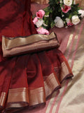Vibrant red organza saree with matching blouse fabric