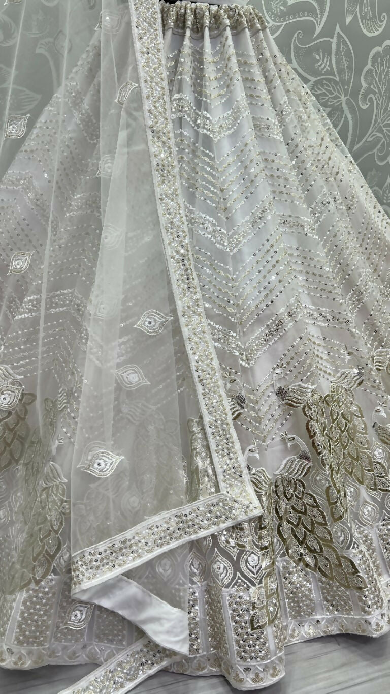 White Bridal Net Wedding Lehenga Choli with Sequins Embroidery