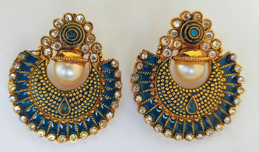 Blue Enamel Statement Earrings for Traditional Wedding Attire