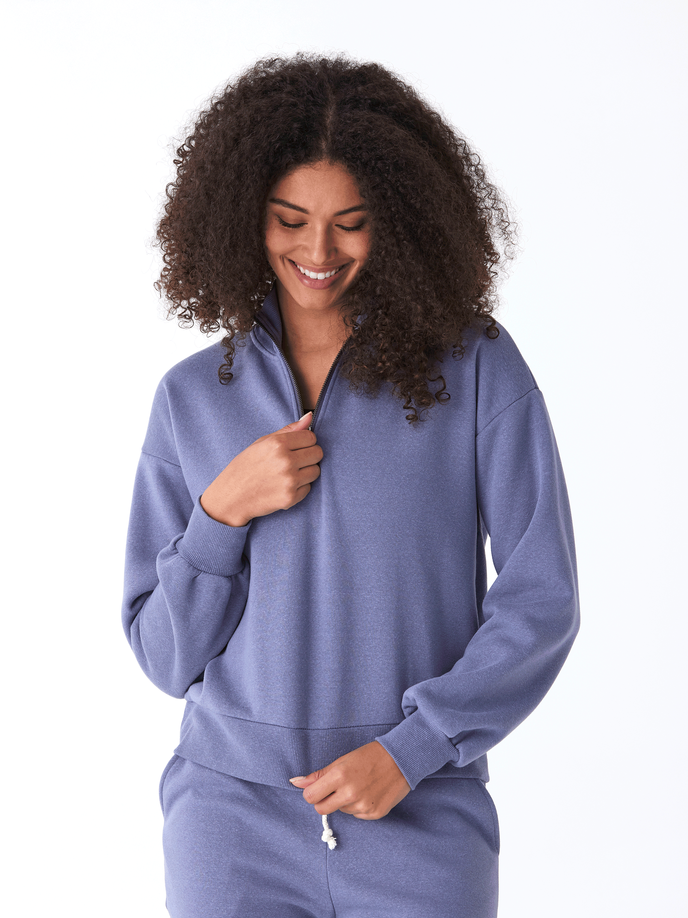 Constance Women's Triblend Fleece Half Zip Pullover in Blue