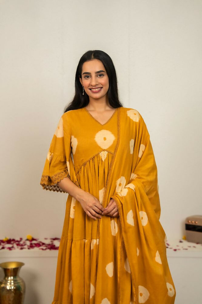 Musard Yellow Tie & Dye Cotton Suit Set for Women