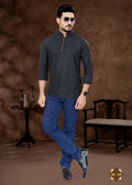 Men's black plain short kurta made of pure cotton, 36-inch length