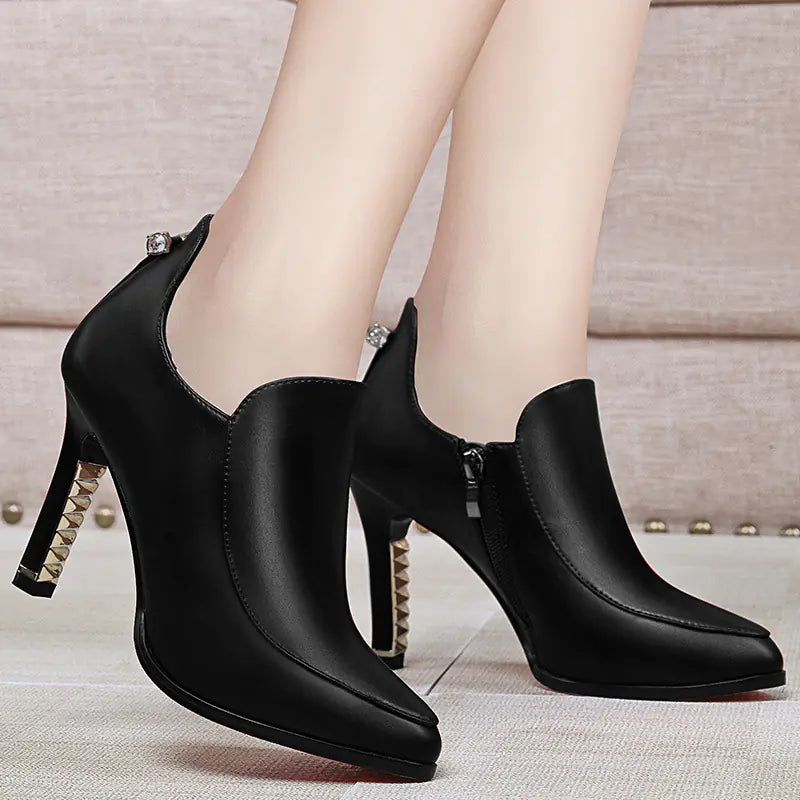 Women's Korean Style Pointed Toe Heels with Decorative Studded Heel - Image 2