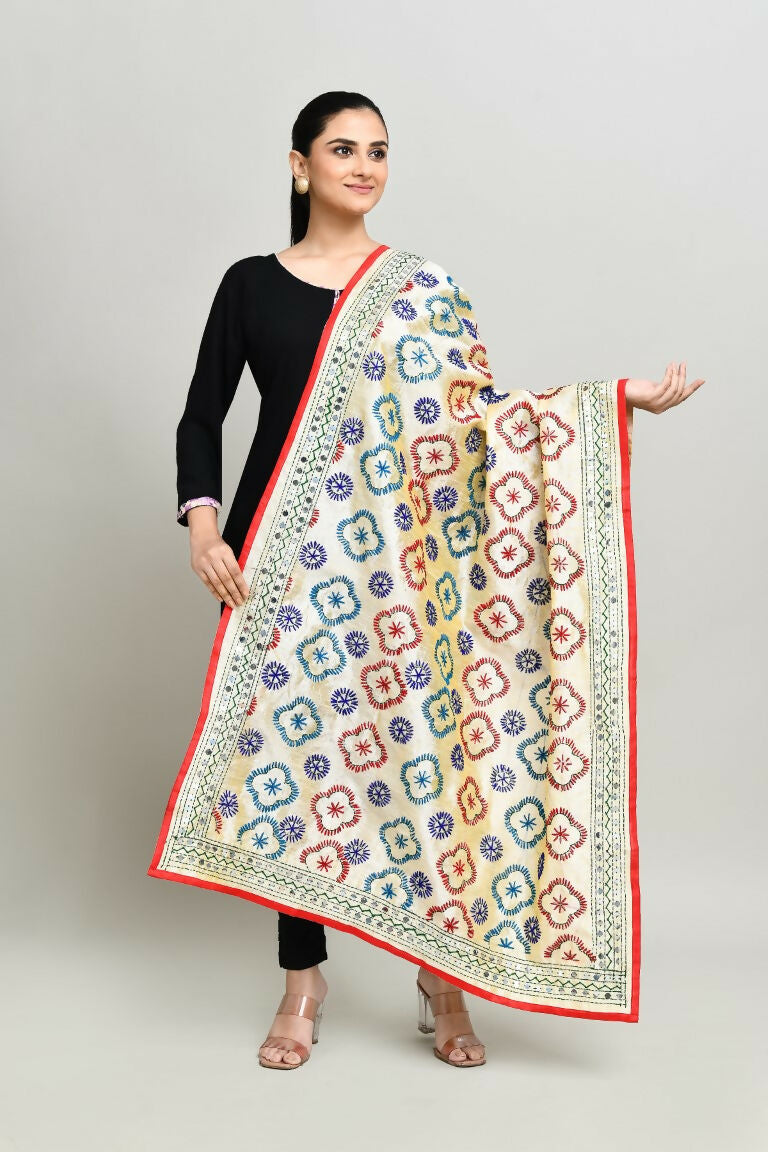 Multi Color Cotton Phulkari Dupatta with Vibrant Embroidery